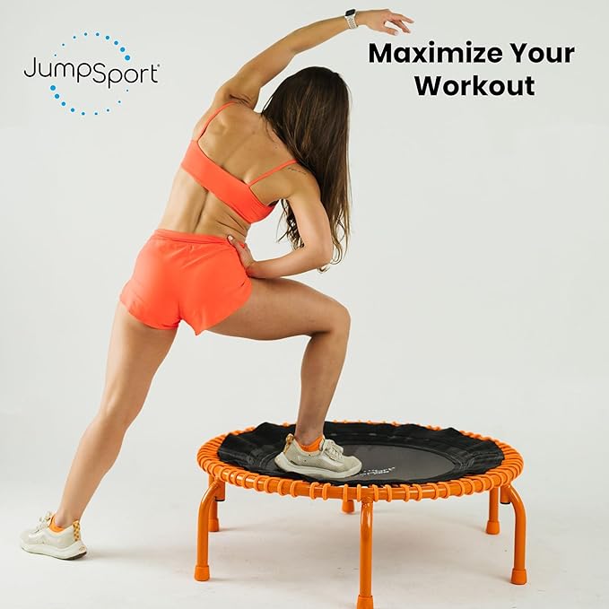 JumpSport 350 PRO Fitness Trampoline, Cardio Workout, No-Tip Arched Legs Home Gym Equipment, Adjustable Bungees & 60 Day Trial Video