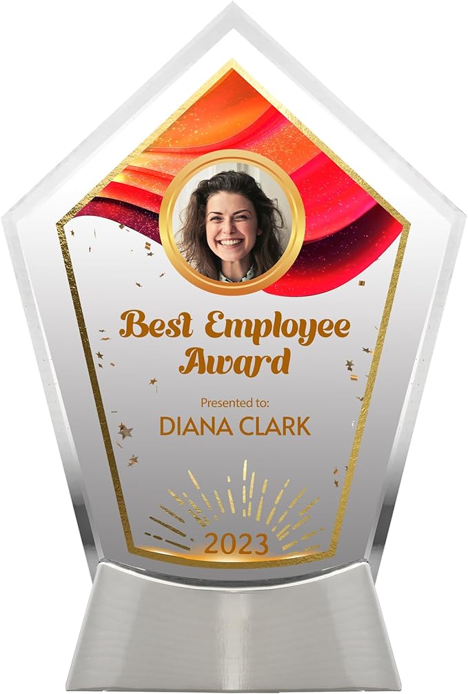 7 1/2" Personalized Glass Plaque for Awards and Trophies, Custom Award for Employee of the Month, Retirement, Leadership and Appreciation Gift J Awards (D6)