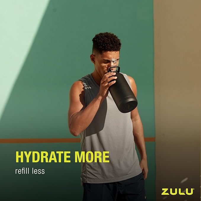 ZULU Goals Vacuum Insulated Large Capacity Stainless Steel Water Bottle | Reusable Jug Thermoses with Carry Handle | Leak-Proof Lid | Perfect for Travel, Workout, Gym, Hiking, Camping | 64oz, 101oz