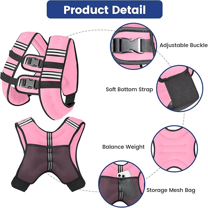 Zikopomi Weighted Vest Woman Man, 6lb/8lb/12lb/16lb/20lb/25lb/30lb Weight Vest with Reflective Stripes for Workout, Strength Training, Running, Fitness, Muscle Building, Weight Loss, Rucking Vest