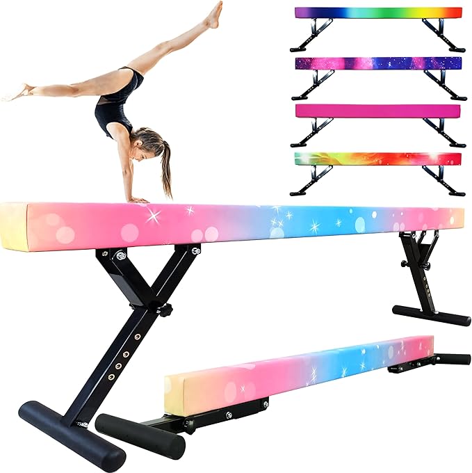 Adjustable Balance Beam for Kids, 8FT Gymnastics Beam with Anti-Slip Legs, High and Low Floor Beam for All Gymnastics Levels, Professional Gymnastic Equipment for Home, Gym Center