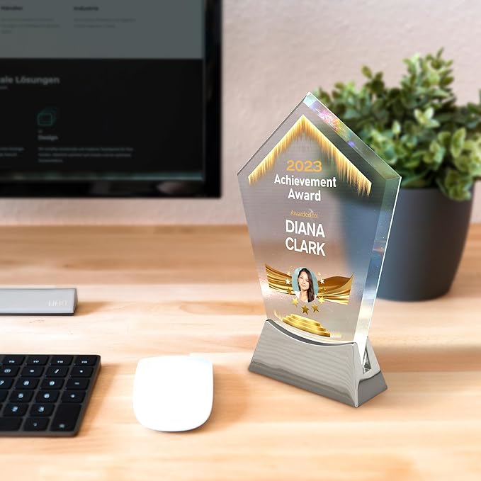 7 1/2" Personalized Glass Plaque for Trophies, Custom Award for Employee of the Month, Retirement, Leadership & Appreciation Gift J Awards (D5)