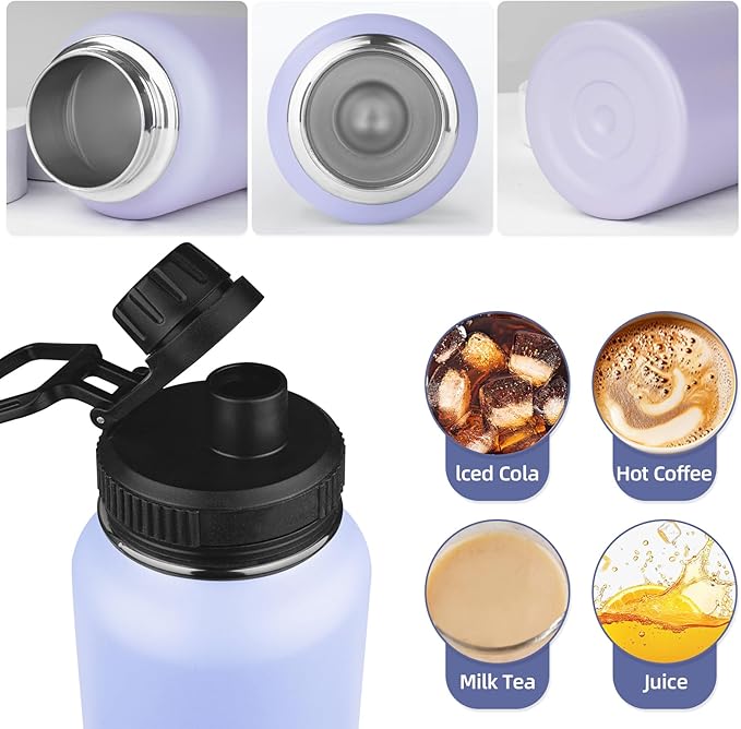 MEZMUT Insulated Water Bottle with Straw&2 Lids 40oz Stainless Steel Water Bottles Sports Metal Water Bottle Double Walled Vacuum Insulated Bottles Thermos Leak-Proof Travel Thermal (Purple)