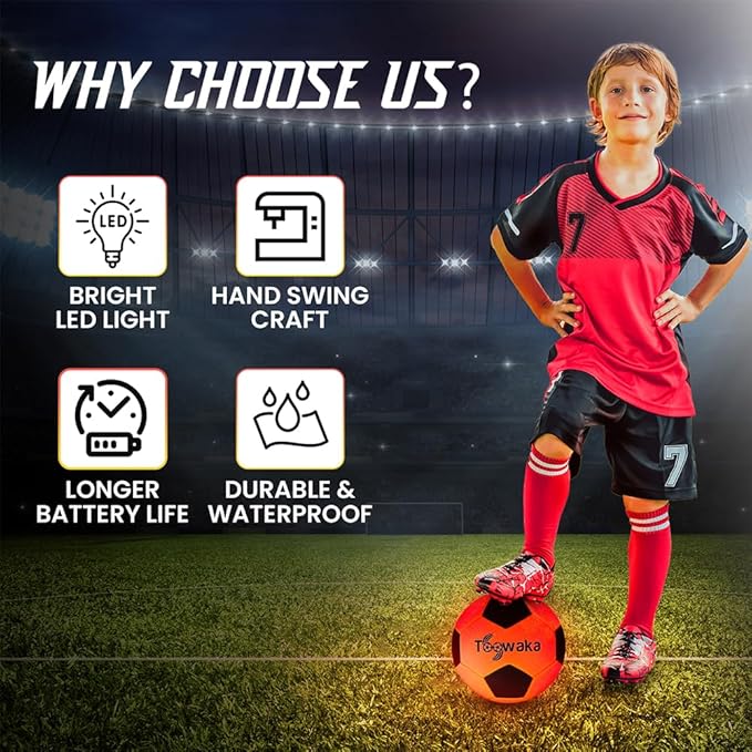 Light up Soccer Ball,Glow in The Dark Soccerball with LED Lights Pre-Installed-Batteries Included