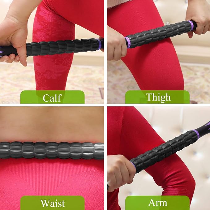 Massage Roller Stick for Athletes, Help Reducing Soreness Cramping Tightness Leg Arms Back Calves Muscle Massager, Purple Black- 18 inch