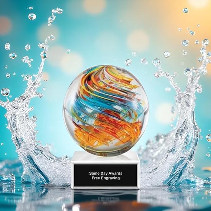 Hand-Blown Art Glass Award – Custom Engraved Elegant Award for Corporate, Sports Retirement Volunteer Recognition Leadership Personal Milestones Employee Gifts