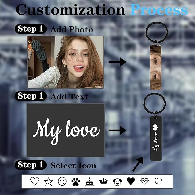 Hiyong Personalized Keychain Custom Photo Keyring Customized Gifts for Men Custom Keychain with Your Photo Logo or Text