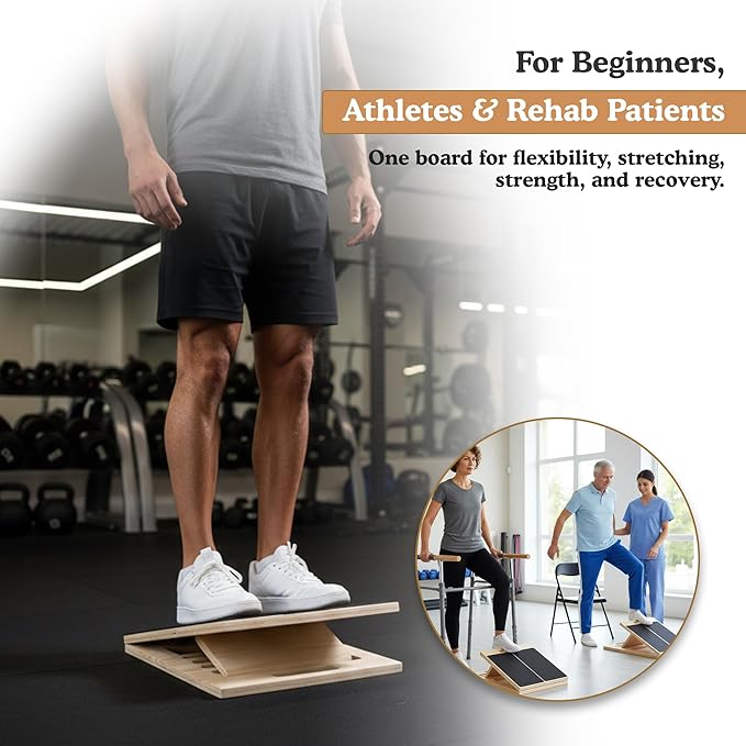 Slant Board for Calf Strecthing, Adjustable Incline Board for Knee and Ankle Heel, Portable Wooden, Calf Stretcher for Physical Therapy Equipment