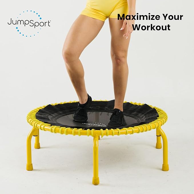 JumpSport 350 PRO Fitness Trampoline, Cardio Workout, No-Tip Arched Legs Home Gym Equipment, Adjustable Bungees & 60 Day Trial Video