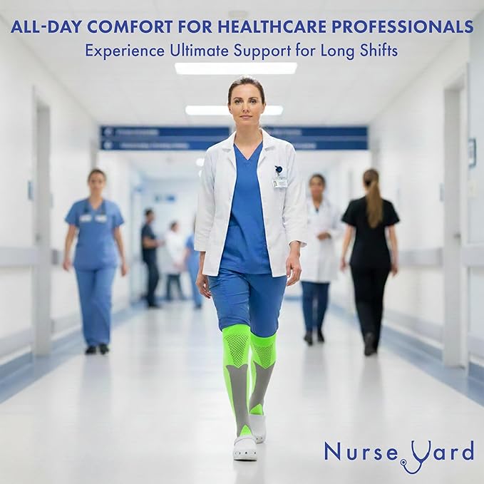 Nurse Yard Compression Socks for Nurses - Women & Men - 20-30mmHg Graduated Compression, Zero-Toe Compression, For Medical Staff, Nursing, Athletic Support Such As Running, Cycling, Hiking - 1 Pair