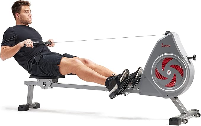Sunny Health & Fitness Rower w/Long Slide Rail, Cardio Rowing Equipment for Home Gym Training w/LCD Monitor & Device Holder, Optional Free SunnyFit App Bluetooth Connection