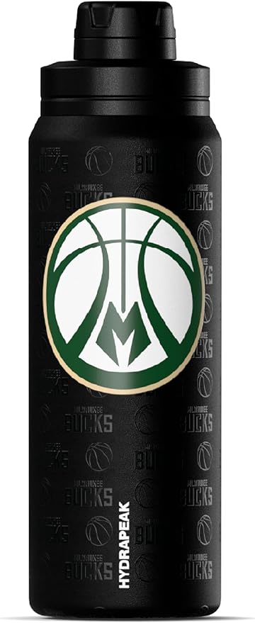 Hydrapeak x NBA Officially Licensed Milwaukee Bucks 26 oz Active Water Bottle with Chug Lid and Handle Reusable Stainless Steel Double Wall Insulated Sports Gift