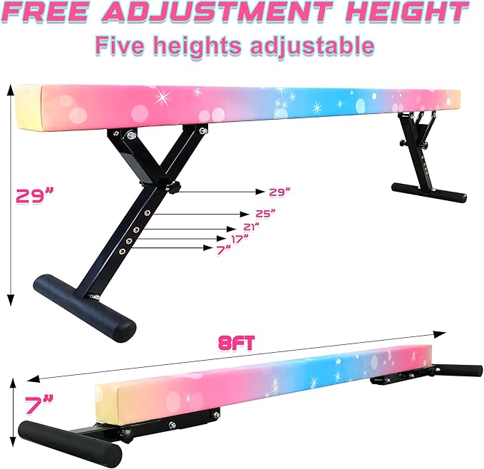 Adjustable Balance Beam for Kids, 8FT Gymnastics Beam with Anti-Slip Legs, High and Low Floor Beam for All Gymnastics Levels, Professional Gymnastic Equipment for Home, Gym Center