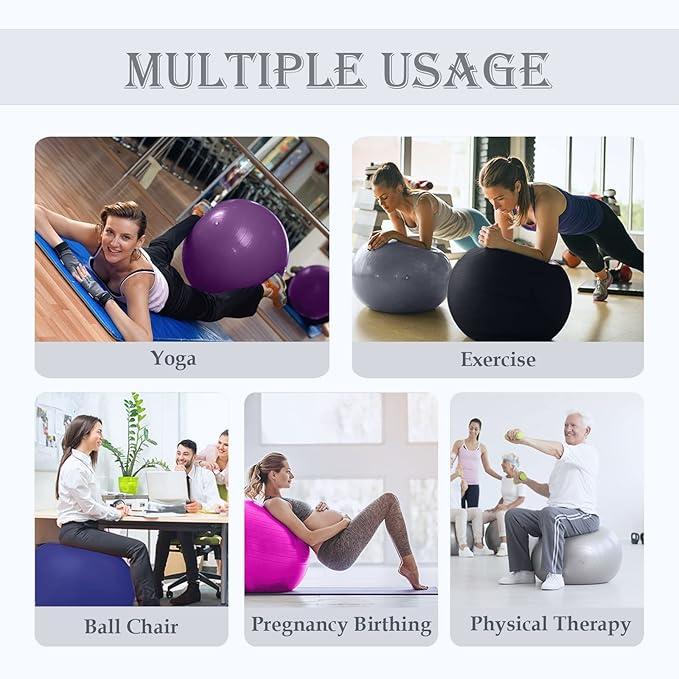 Soft Exercise ball, Anti-Burst Yoga Ball Chair Supports 2200lbs, Workout Equipment w/ Pump for Women Pregnancy, Medicine, Birthing, Physical Therapy, Stability, Excersing, Birth, Swiss, Fitness, Gym