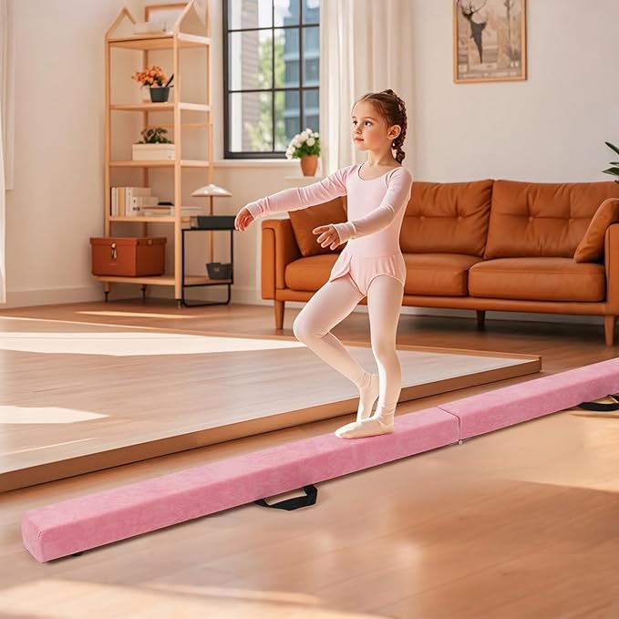 Giantex 7FT/8FT/9FT Balance Beam, Folding Gymnastics Beam w/Carry Handles, Floor Foam Gymnastics Equipment for Kids, Non Slip Rubber Base for Exercise, Practice & Professional Home Training