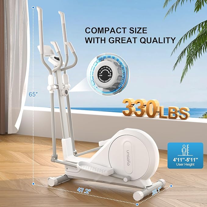 Elliptical Exercise Machine for Home,3-in-1Compact Training Machines with 16 Resistance Levels,14LB Flywheel,Low Impact Magnetic Cross Trainer,Quiet Portable Elliptical for Small Spaces
