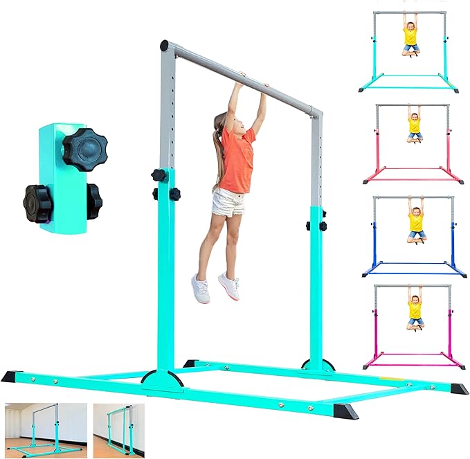 MARFULA Gymnastic Bar with 4 ft Inner Width 5 ft Adjust Height for Kids Kip Bar with 350 lbs Gymnastic Training Equipment for Kids 3-15 Years Home and Club Use