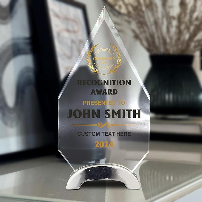 9 1/4" Personalized Glass Plaque for Awards and Trophies, Custom Award for Employee of the Month, Retirement, Leadership and Appreciation Gift P (Design 5)