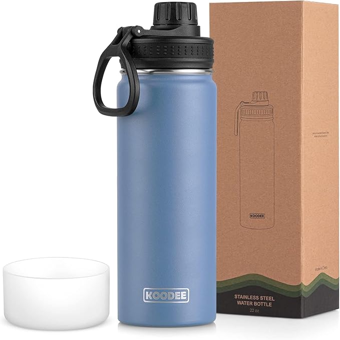 koodee 26 oz Water Bottle Stainless Steel Double Wall Vacuum Insulated Wide Mouth Water Bottle, Metal Sports Bottle with Leakproof Spout Lid (Royal Blue)