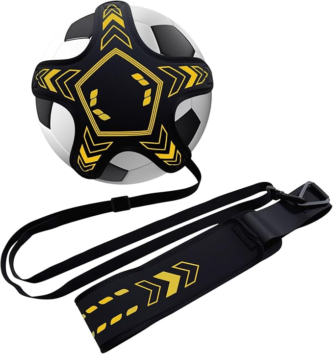 Soccer Training Equipment Football Kick Solo Trainer Adjustable Waist Belt Elastic Rope, Aids Hands Free Throw Sole Practice Fits Ball 3, 4, 5 and Volleyball Rugby (Yellow)