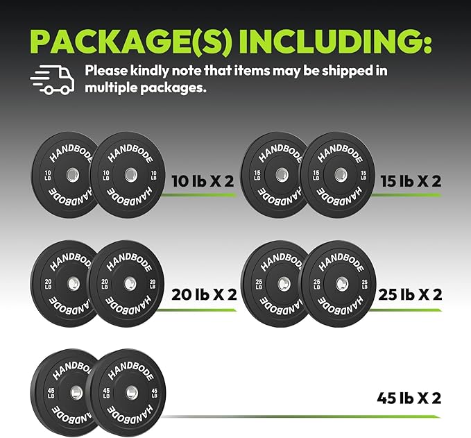 2-Inch Weight Plates High Bounce, Olympic Bumper Plate Set 45/100/160/190/260/300lb, Colored Weight Plates Set for Home Gym, Barbell Weights Rubber Strength Training Plate for Weight Lifting