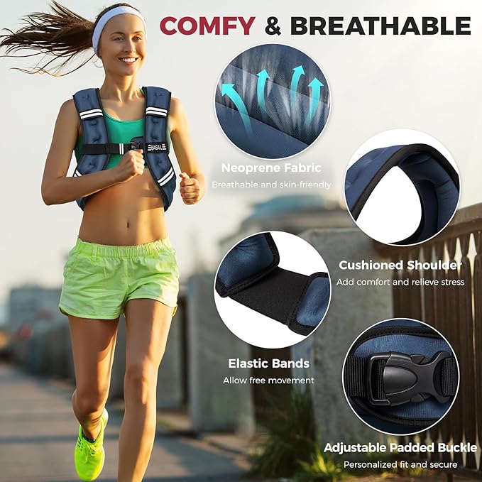 BAGAIL Weighted Vest, 5lb/8lb/10lb/12lb/15lb/20lb/25lb/30lb Weight Vest for Walking & Weight Loss, Reflective Rucking Vest with Phone Pouch for Women & Men, Home Gym & Outdoor Training