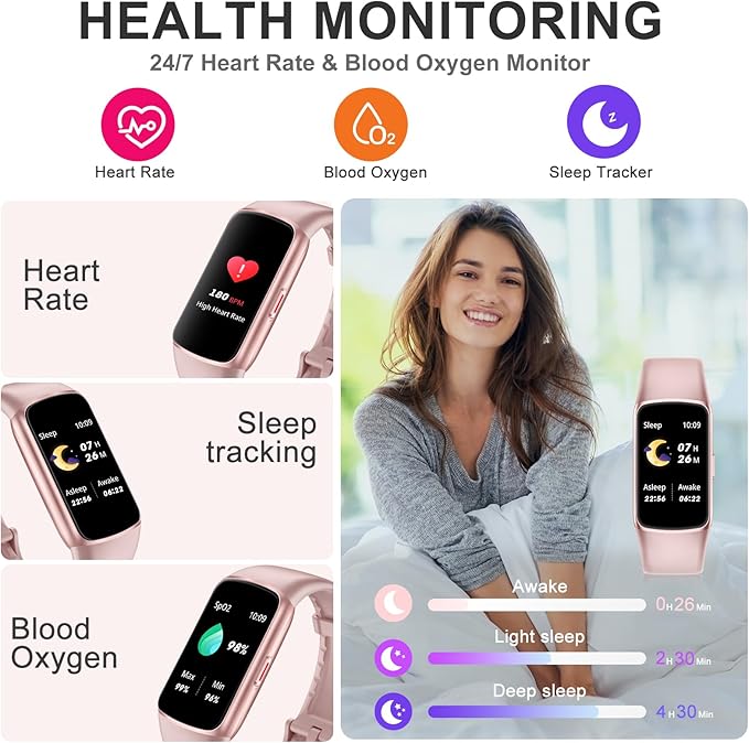 Fitness Tracker Step Counter with 24/7 Heart Rate Blood Oxygen Sleep Monitor, 1.47''AMOLED Touch Color Screen Fitness Watch, Activity Pedometer for Women Men