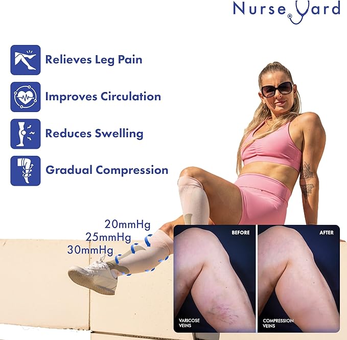 Nurse Yard Compression Socks for Nurses - Women & Men - 20-30mmHg Graduated Compression, Zero-Toe Compression, For Medical Staff, Nursing, Athletic Support Such As Running, Cycling, Hiking - 1 Pair