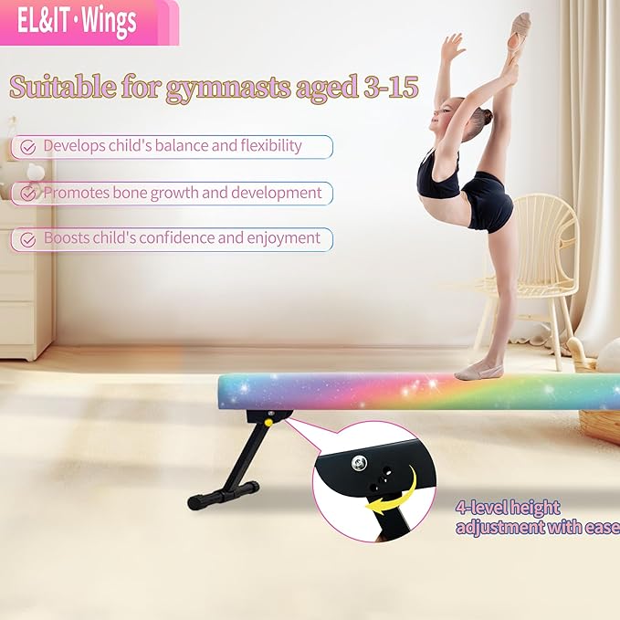 EL&IT·Wings 6FT/8FT Gymnastic Balance Beam for Kids, Adjustable Balance Beam with Leg, High and Low Level Floor Beam, Gymnastics Equipment for Home and Gym Center