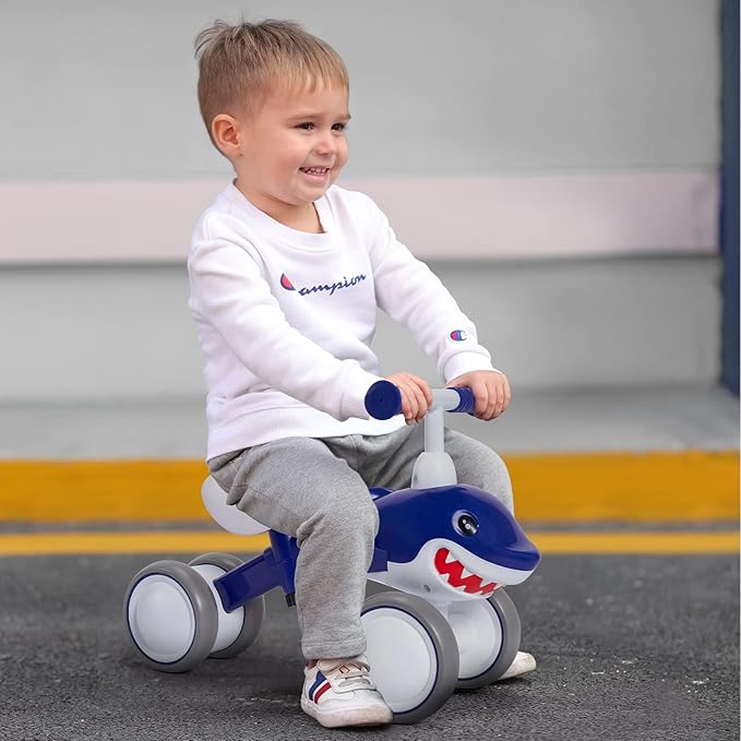 YGJT Baby Balance Bikes Seat Adjustable Toddler Riding Toy for 1 + Year Old Boys Girls, 12-48 Months Baby's First Bike First Birthday Blue Shark