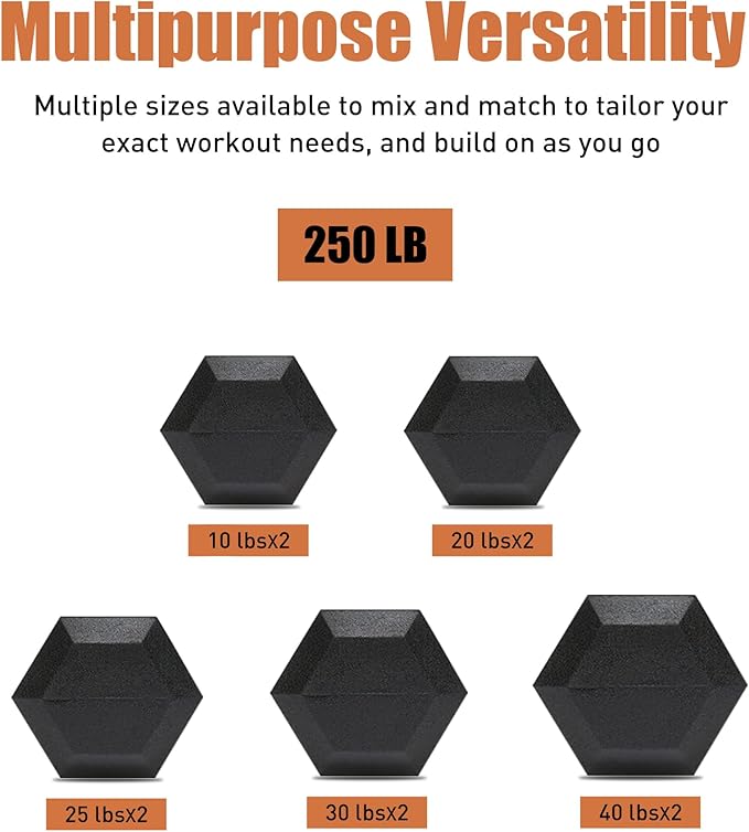 550LB Hex Dumbbell Set with 3-Tier Rack - Complete Home Gym Weight Set 5-50lbs Rubber Coated Cast Iron Dumbbells for Strength Training & Muscle Building