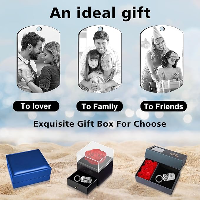 Personalized Keychain with Engraved Photo & Text Customized Custom Gift for Boyfriend, Girlfriend Valentine's Day gift