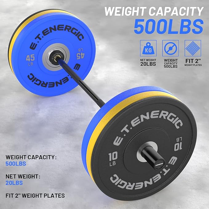 4ft Olympic Barbell - Heavy Duty Chrome Steel Weightlifting Bar for 2-Inch Plates, 500LBS Capacity Bar with Knurled Grip & Ball Bearings - Compact Strength Training Barbell for Men & Women Home Gym Workout