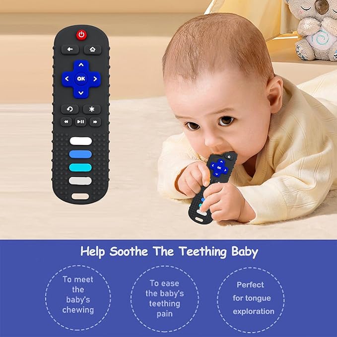 Baby Teething Toys, Food Grade Silicone Remote Control Teether Toy for Babies 3 6 12 18 Months, TV Remote Shaped Chew Toys for Boys and Girls, Freezer BPA Free