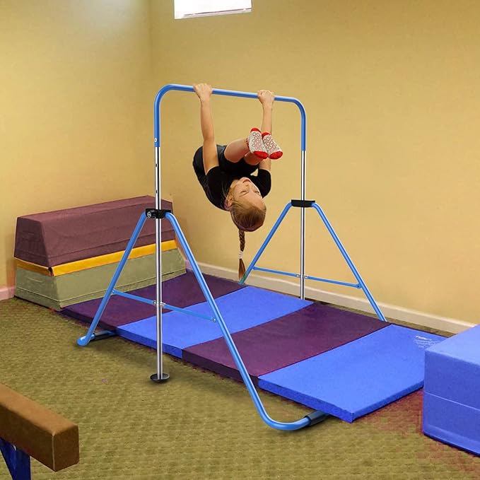 Safly Fun Foldable Gymnastics Bar for Kids, Adjustable 35"-51", Sturdy 145 lbs Capacity, Easy-to-Assemble, Gymnastics Equipment for Kids for Indoor/Outdoor Training