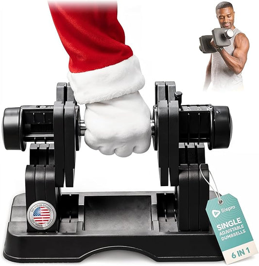 Lifepro Adjustable Dumbbells Set - 5in1-15lb 25lb 43lb 55lb weights Set & Single with Rack - Quick Adjust, Secure Grip - Compact Hand Weights for Men Women Home Gym