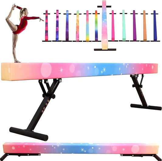 8 Ft Gymnastic Balance Beam with Adjustable Height From7 inch to 22 inch for Kids Children Home Practice, Adjustable Balance Beam with Leg, High and Low Floor Gymnatic Training Beam