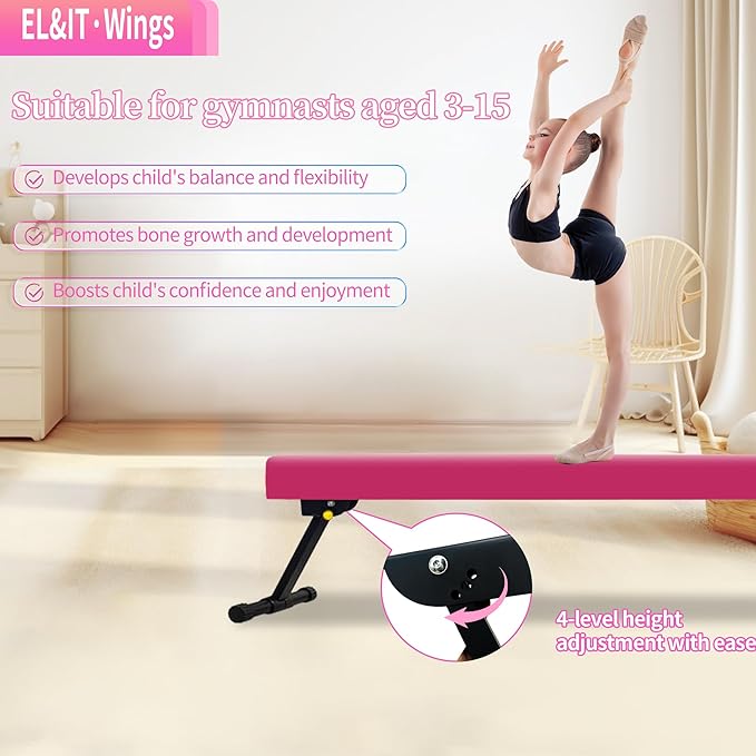 EL&IT·Wings 6FT/8FT Gymnastic Balance Beam for Kids, Adjustable Balance Beam with Leg, High and Low Level Floor Beam, Gymnastics Equipment for Home and Gym Center