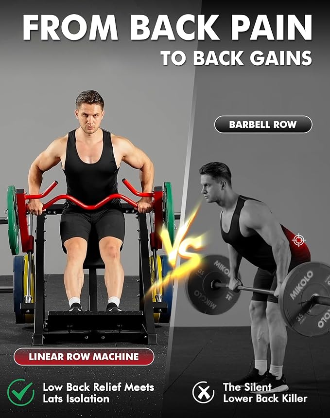 Mikolo Linear Row Machine, Back Workout Machine for Home Gym, Plate-Loaded Back Machine with Linear Bearing, Back Row Machine LAT Training Equipment SR06 Ultra