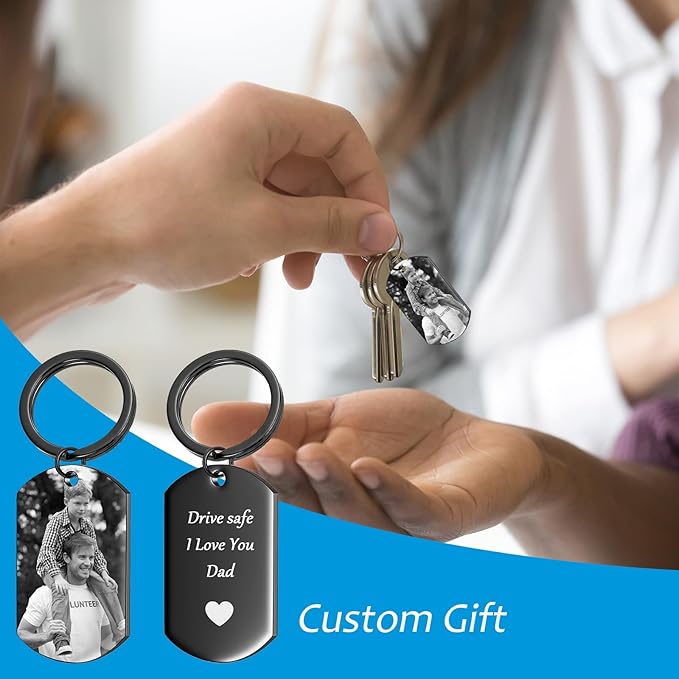 QYH Custom Keychain with Picture - Personalized Key Chain Laser Engraved Photo Text Gold Keychains Customized Gifts for Men
