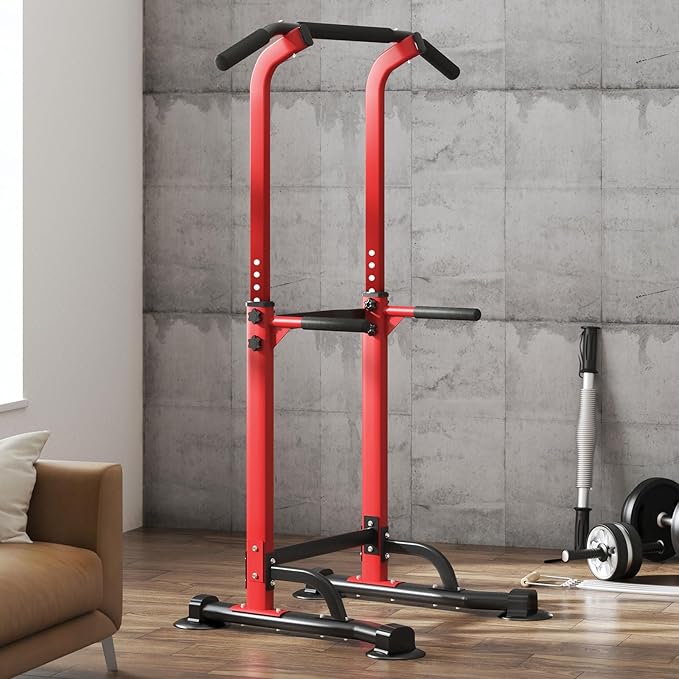 DlandHome Power Tower Pull Up Dip Station Multi-Function Fitness Equipment for Strength Training Adjustable Height Dip Stand for Home Gym