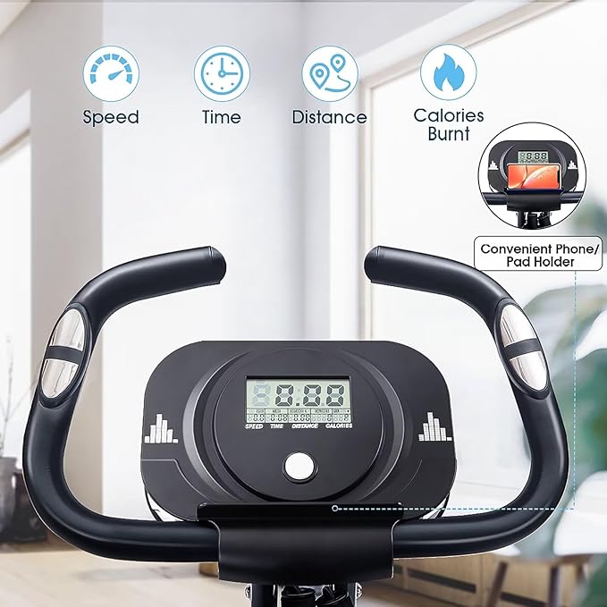 Merax Exercise Bike,Workout Bikes for Home,Folding Stationary Bikes for Home with 16-Level Magnetic Resistance, 300LBS Capacity X-Bike Indoor Exercise Equipment with Heart Rate Sensor & LCD Monitor