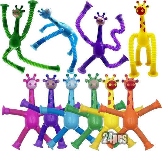 24PCS Telescopic Suction Cup Giraffe Toy,pop Tubes,Toys for Kids,Toddler Travel Toys,Toddler Sensory Toys,figette Toys,Fidget Toys for Kids,Treasure Box prizes,Small Toys for Kids prizes
