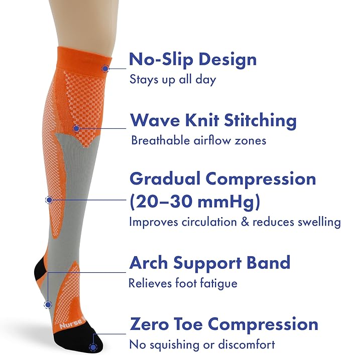 Nurse Yard Compression Socks for Nurses - Women & Men - 20-30mmHg Graduated Compression, Zero-Toe Compression, For Medical Staff, Nursing, Athletic Support Such As Running, Cycling, Hiking - 1 Pair
