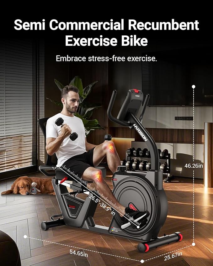 HARISON Pro Recumbent Exercise Bike 400 lbs Capacity, Semi-Commerical Magnetic Recumbent bike for Adult and Seniors, Recumbent Stationary bike for Home with Smart Bluetooth App, 2 in 1 LCD Monitor and Tablet Holder
