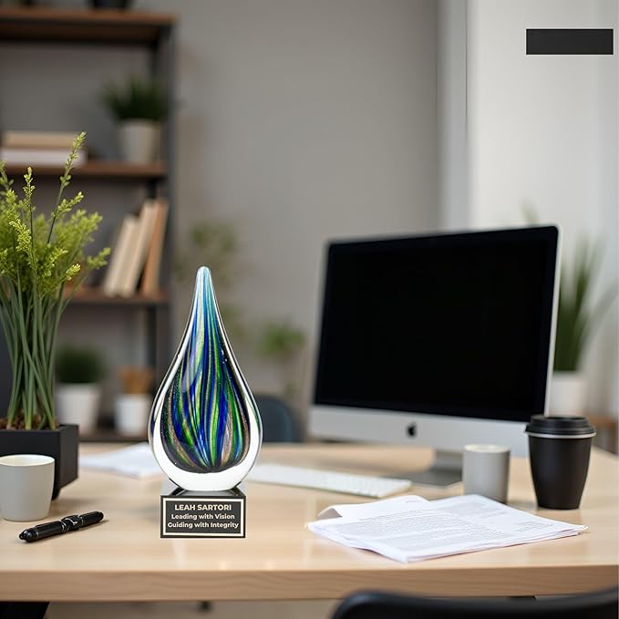Hand-Blown Art Glass Award – Custom Engraved Elegant Award for Corporate, Sports Retirement Volunteer Recognition Leadership Personal Milestones Employee Gifts