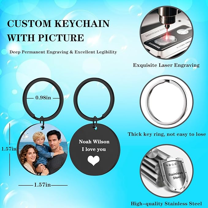Hiyong Personalized Keychain Custom Photo Keyring Customized Gifts for Men Custom Keychain with Your Photo Logo or Text