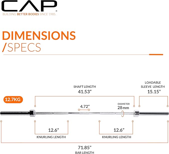 CAP Barbell 2-Inch Olympic Barbell Bars | 5 ft, 6 ft, & 7 ft | Multiple Options