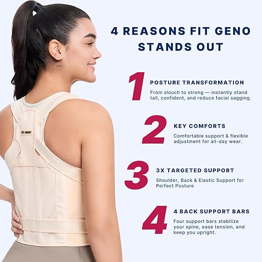 Fit Geno Back Brace Posture Corrector for Men & Women: Shoulder Straightener Adjustable Full Back Support Pain Relief - Scoliosis Hunchback Spine Corrector (Large/X-Large)