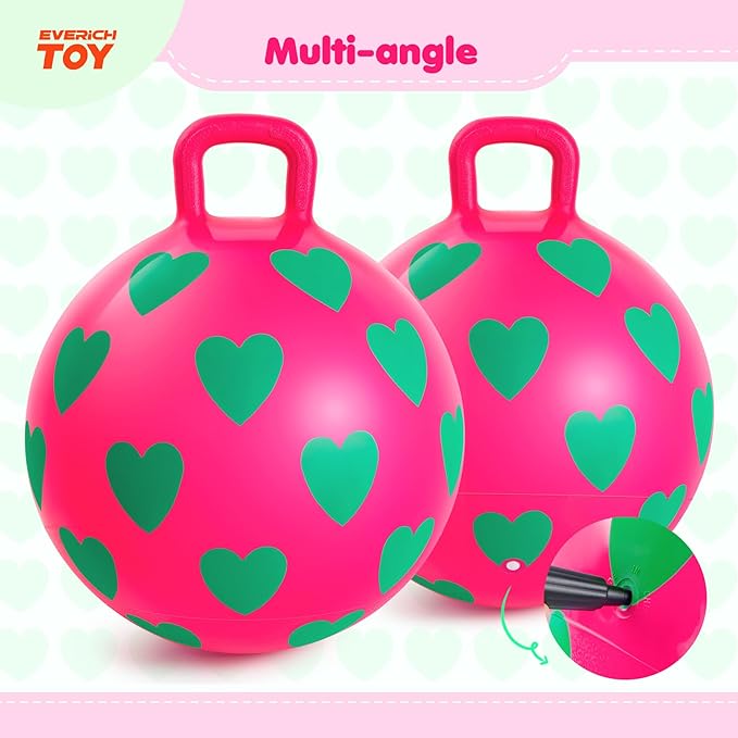 EVERICH TOY Hopper Ball,15In Sit On Bouncy Balls with Handle, Purple Heart Girls Toys for Indoor Outdoor Active Play Toys, Inflatable Christmas Hopping Toy for Girls Boys Gifts 3 4 5 6 Yr Old